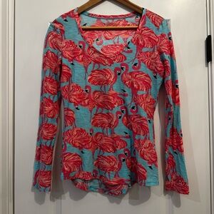 Lilly Pulitzer Flamingo Print Long Sleeve Tee Small Cotton Tropical Preppy